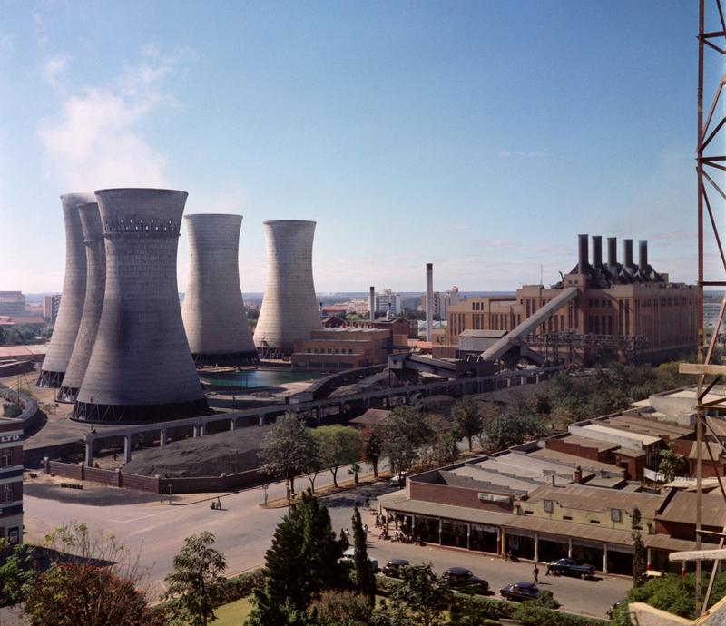 Color image of an aerial view of a nuclear power plant